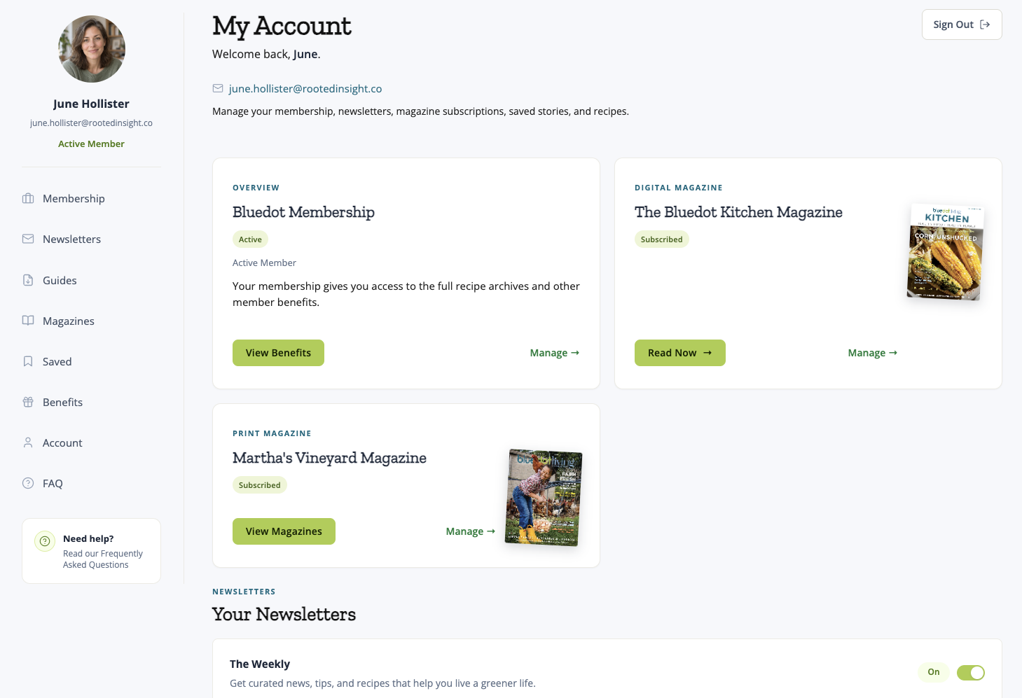 The reader account hub showing every benefit in one view